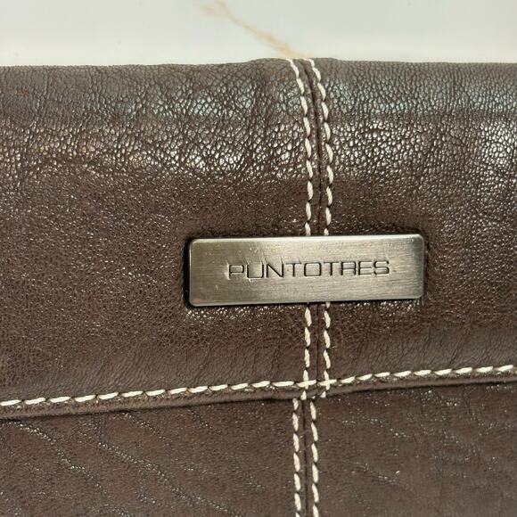 Puntotres Brown Leather Wallet Bifold Snap Closure Contrast Stitching 6.5"x4" - Picture 2 of 15
